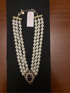 Betsey Johnson Gold-Tone Pearl Multi-Strand Cameo Pendant Necklace